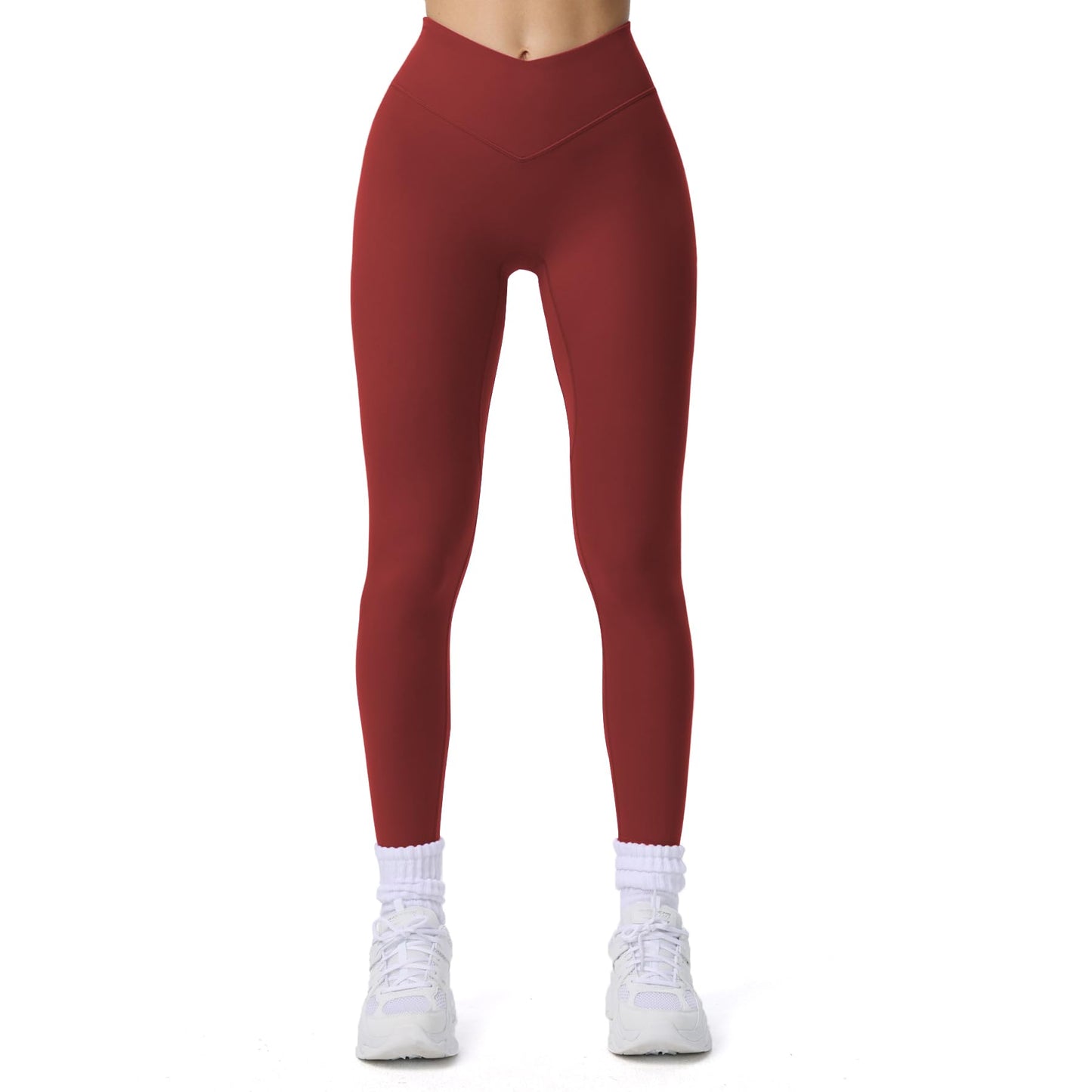 BeIntentional Workout Leggings for Women  Athletic Gym Running Vanity V Waist Hidden Scrunch Yoga Pants 26" (Burgundy Small)